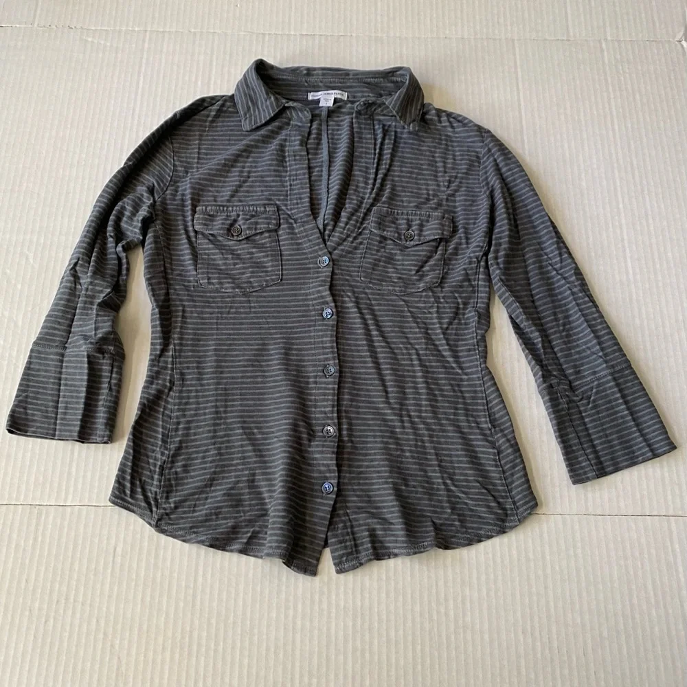 Standard James Perse blue and grey striped knit side panel shirt size 1 - Picture 5 of 14